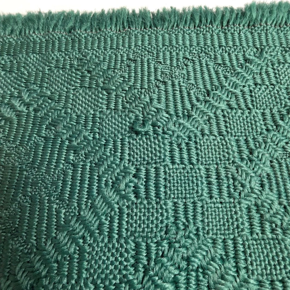 Handwoven Forest‎ Green Geometric Diamond Pattern Fringed Table Runner Rustic
